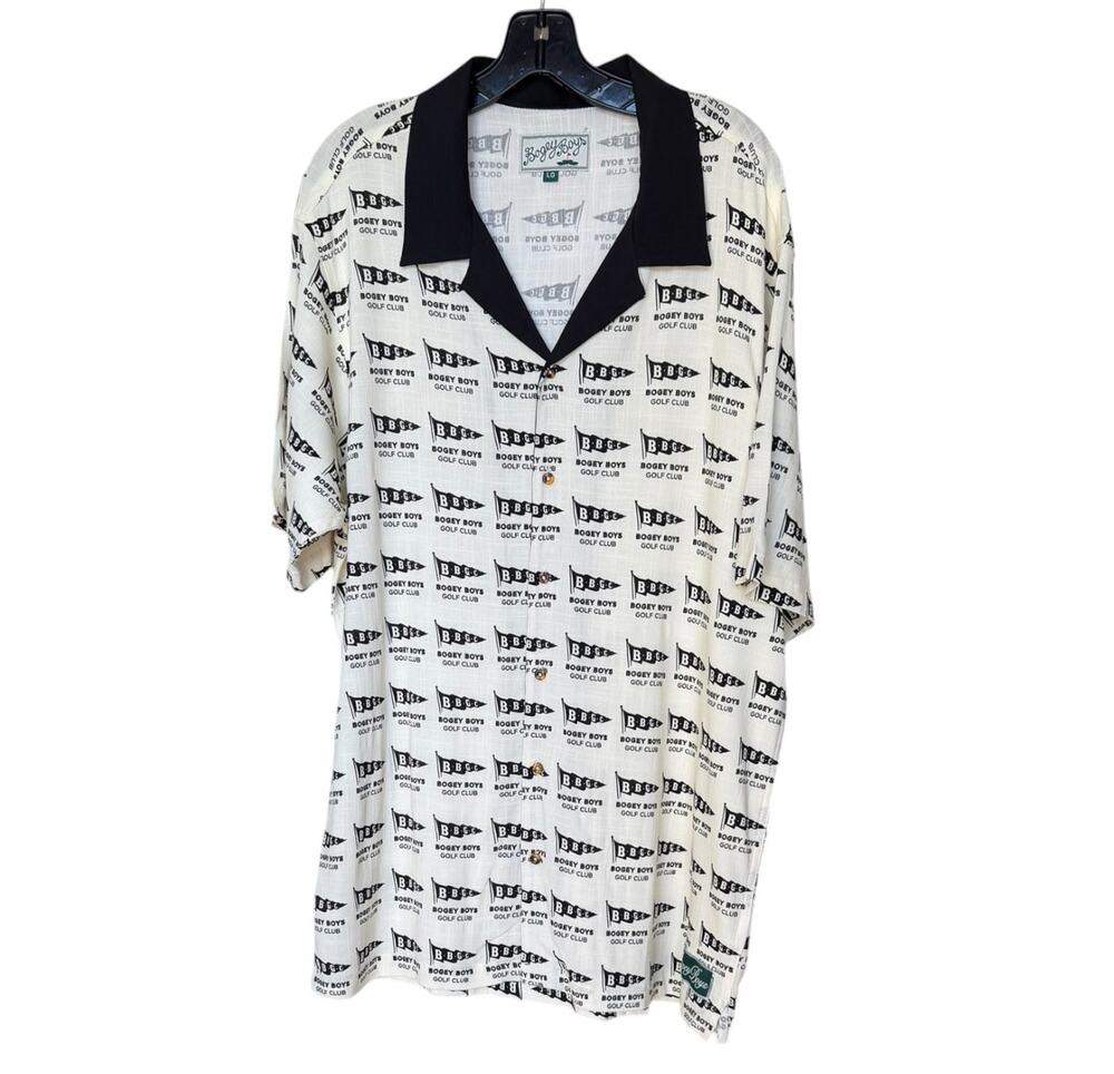 Bogey Boys Golf Club Pennant Print Short Sleeve Button Shirt Men’s Large